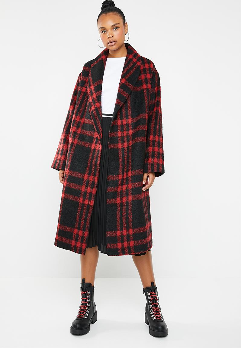 Check shawl collar coat - red Missguided Coats | Superbalist.com