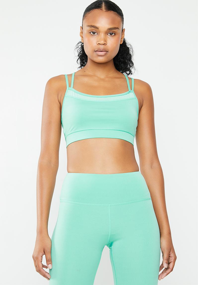 Mesh insertion strappy back detail seamless sports bra - turquoise ...