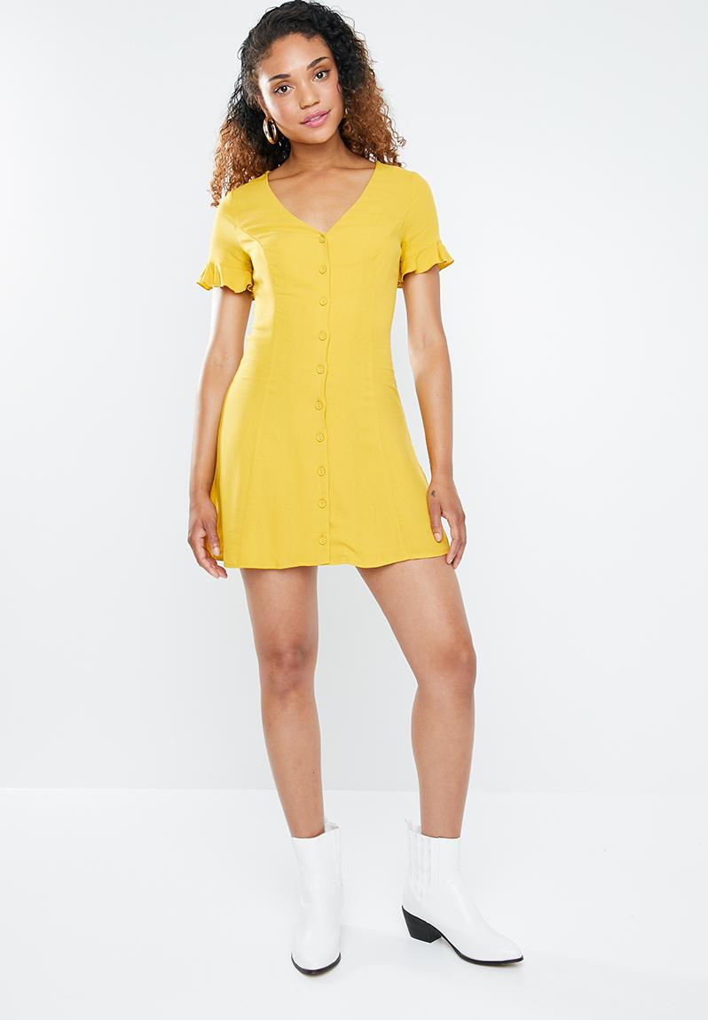 Frill sleeve tea dress - yellow Forever21 Casual | Superbalist.com