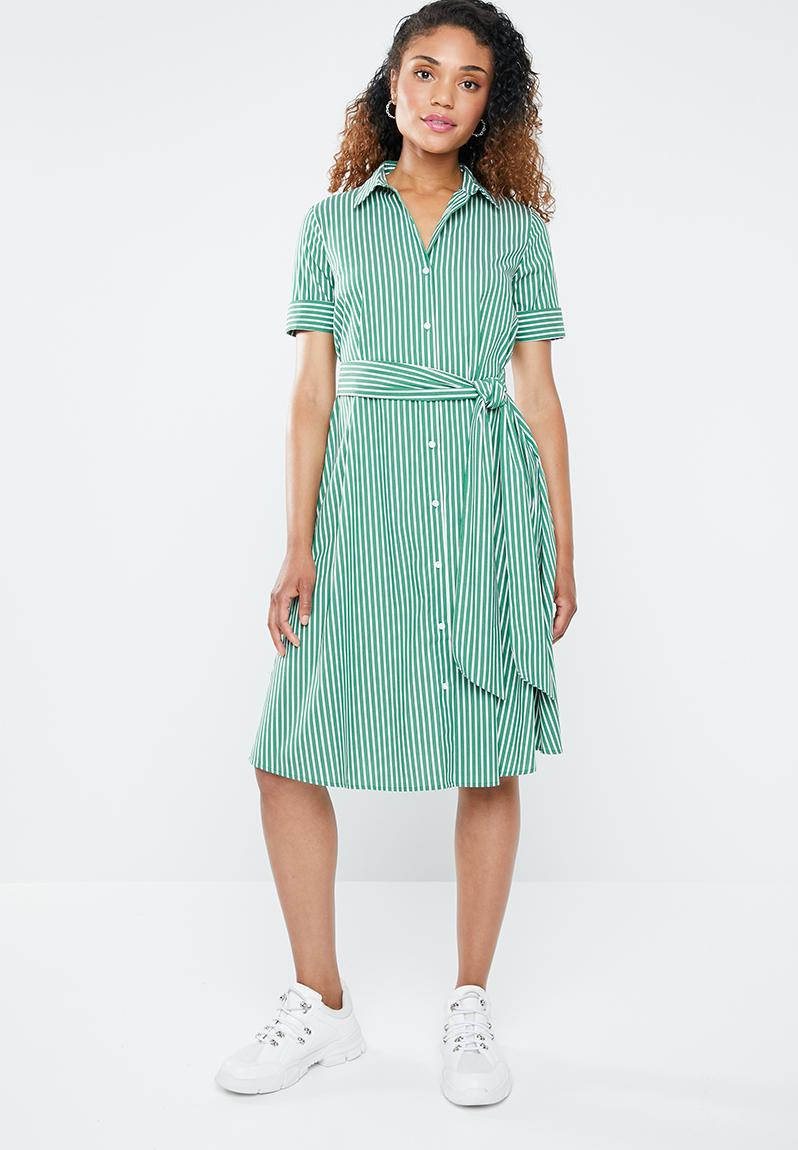 green stripe shirt dress