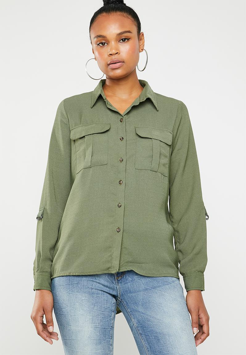 Yenzo long sleeve shirt - khaki green Jacqueline de Yong Shirts ...