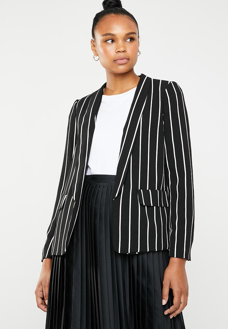 Cotton Striped Blazer Vest in Black