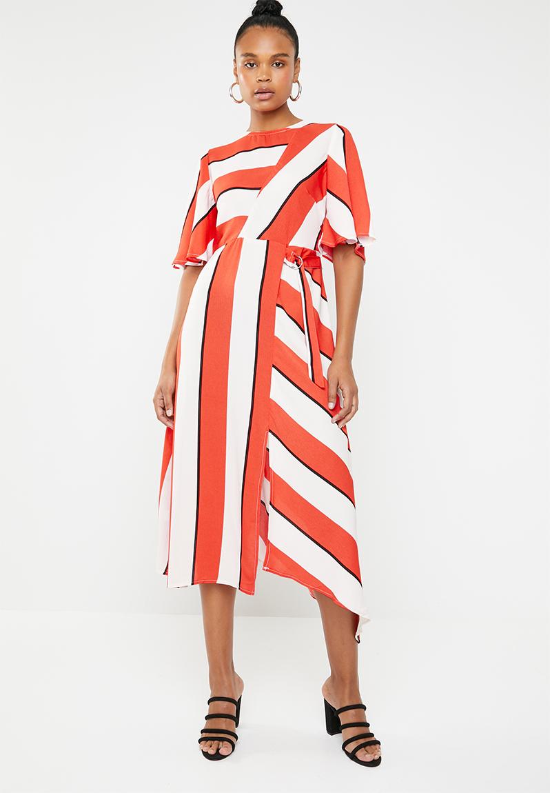 Asymmetrical stripe dress - orange, white & black STYLE REPUBLIC Formal ...