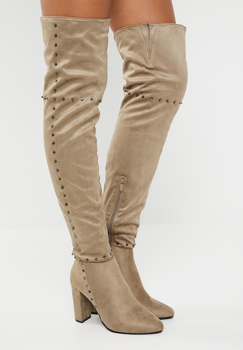 taupe thigh high boots