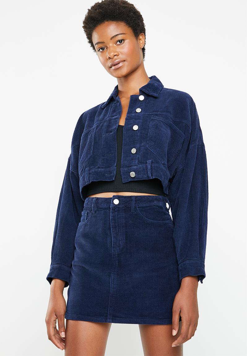 Cropped drop shoulder cord jacket - navy Missguided Jackets ...