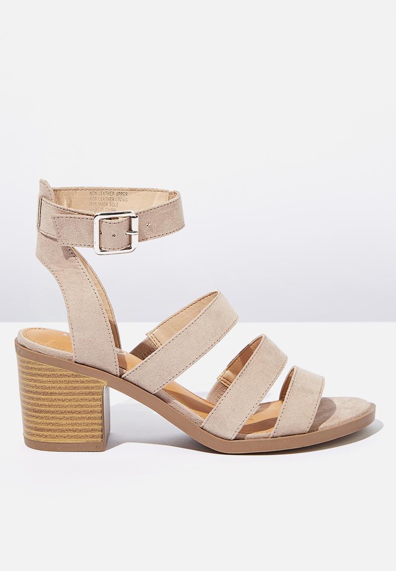 Harris faux leather ankle strap stack block heel - taupe micro Cotton ...