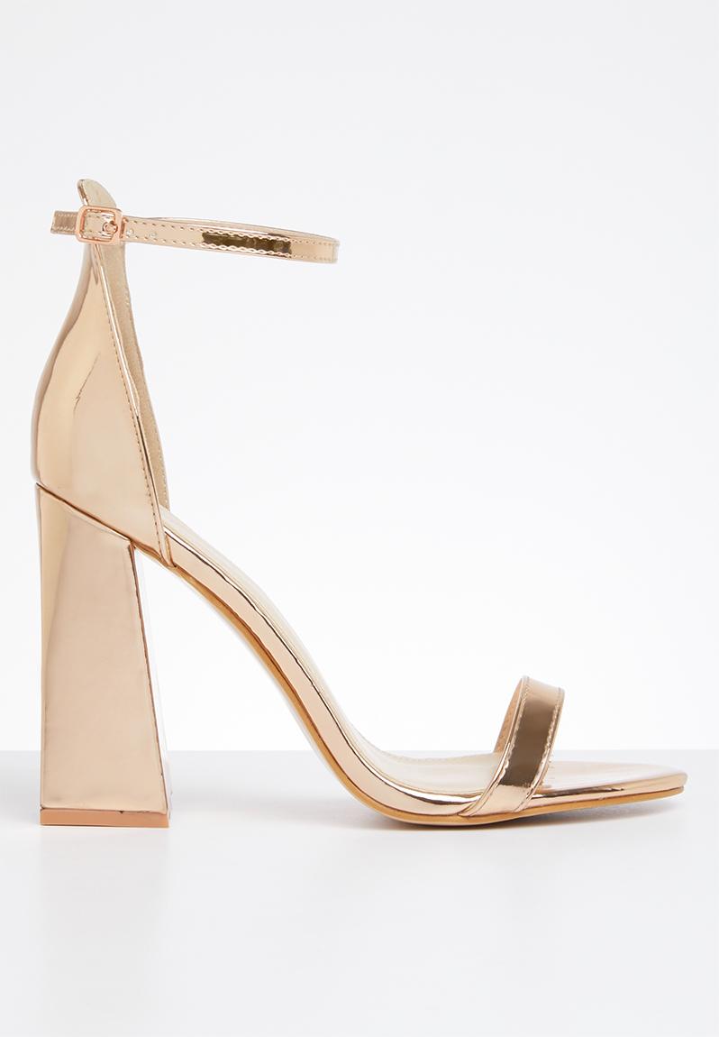 Tess faux leather ankle strap block heel sandal - rose gold mirror ...