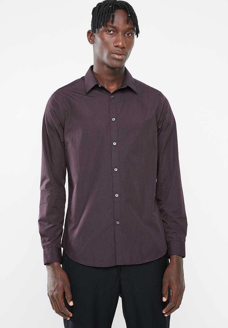 Basic long sleeve poplin shirt - dark burgundy New Look Shirts ...