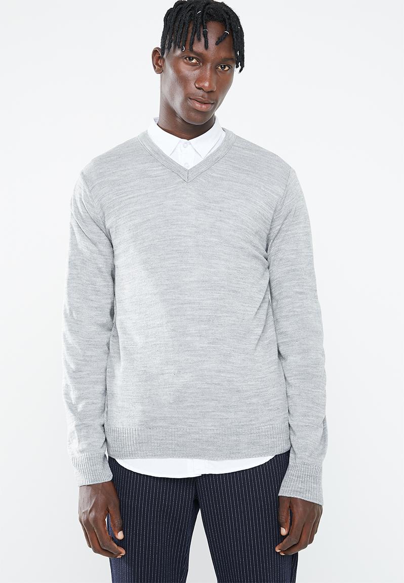 Basic V-neck slim fit knit - grey melange Superbalist Knitwear ...