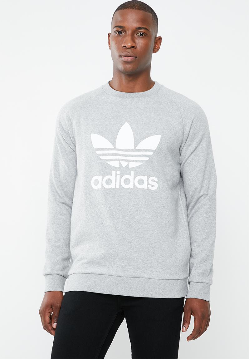 adidas Trefoil long sleeve crew sweater - med grey heather adidas ...