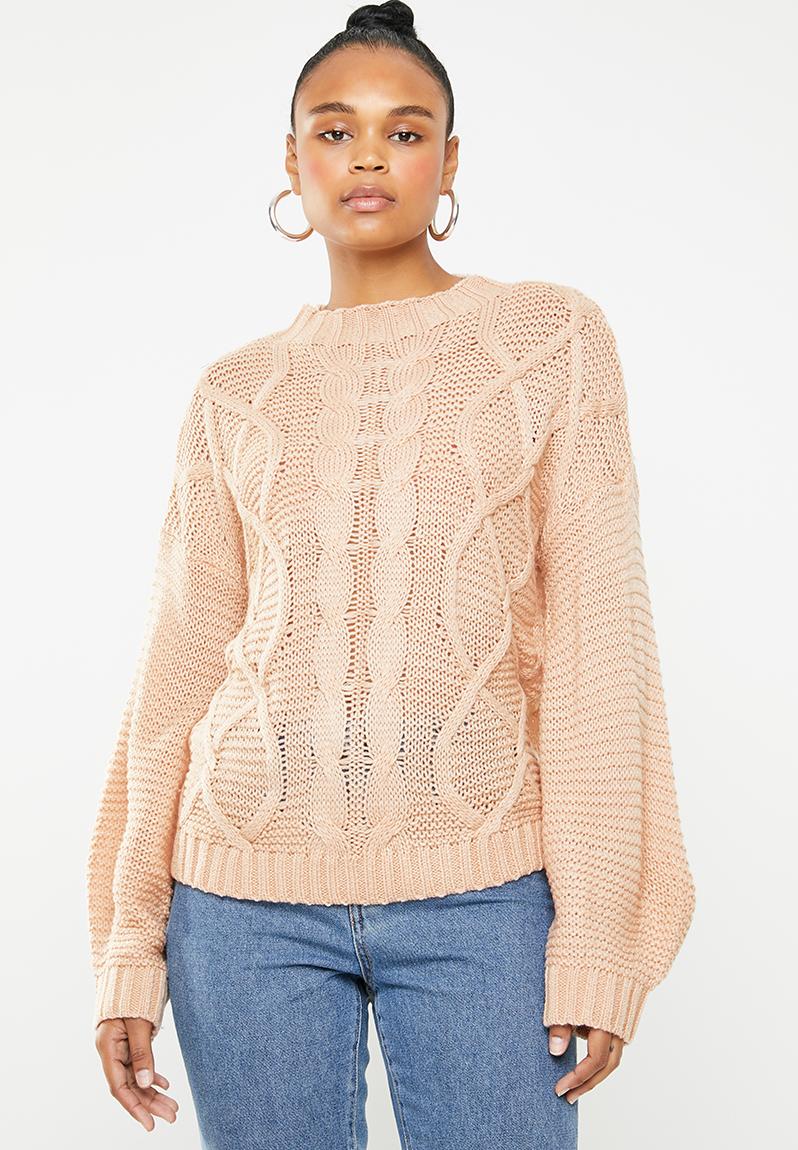 Cable knitted jumper - peach Missguided Knitwear | Superbalist.com