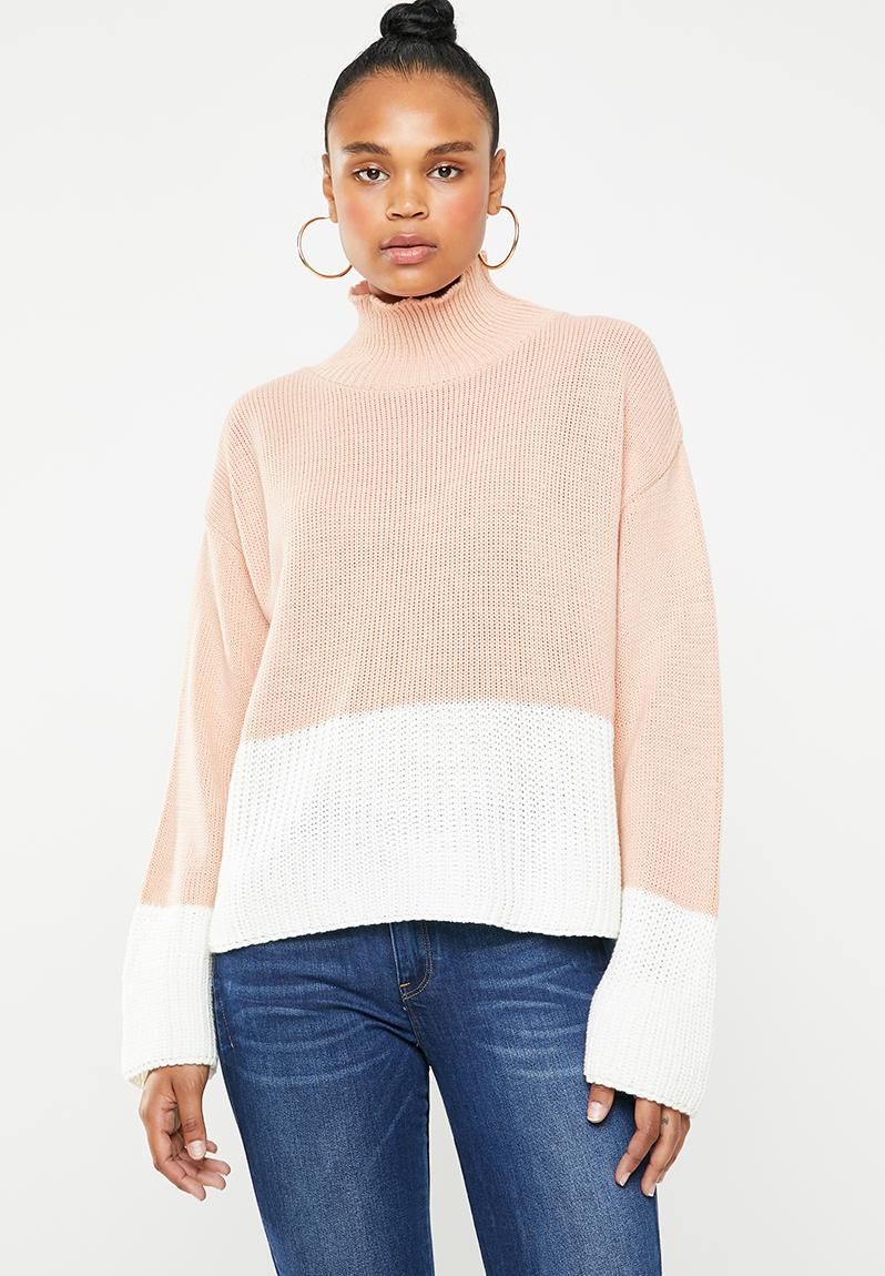pink colour block jumper