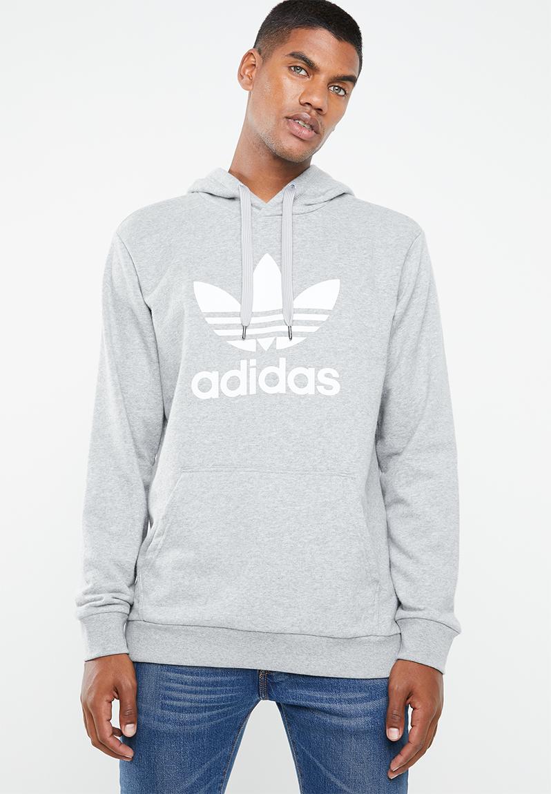 adidas trefoil hoodie grey