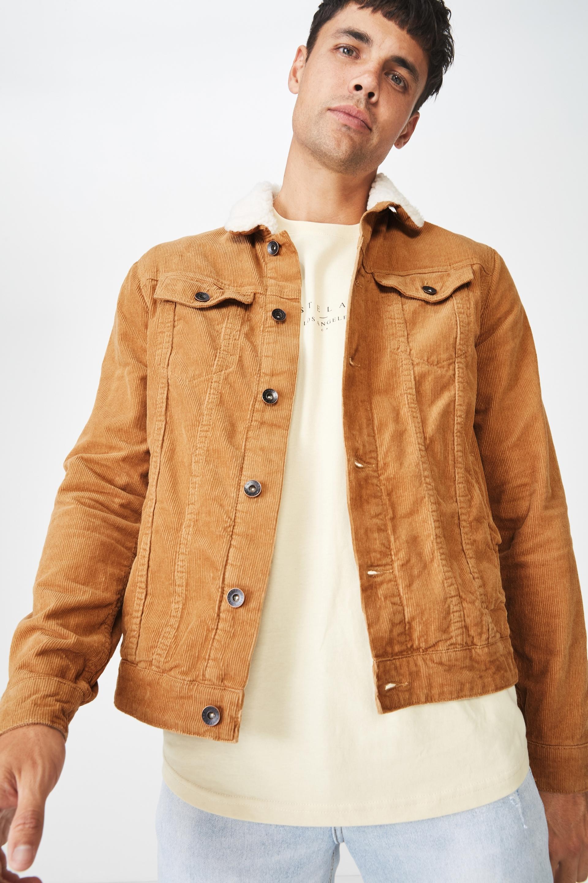 Sherpa collar rodeo jacket - mustard / tan cord Cotton On Jackets ...