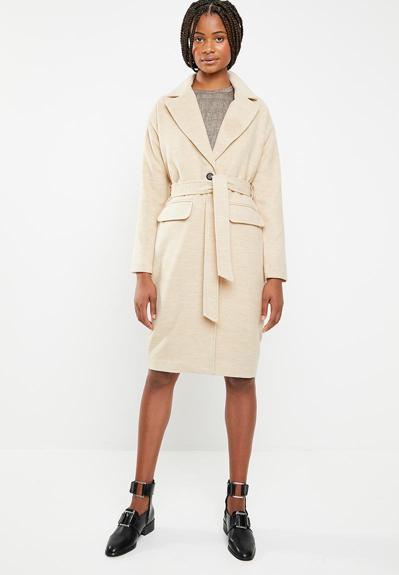 Longline belted faux wool coat - camel Missguided Coats | Superbalist.com