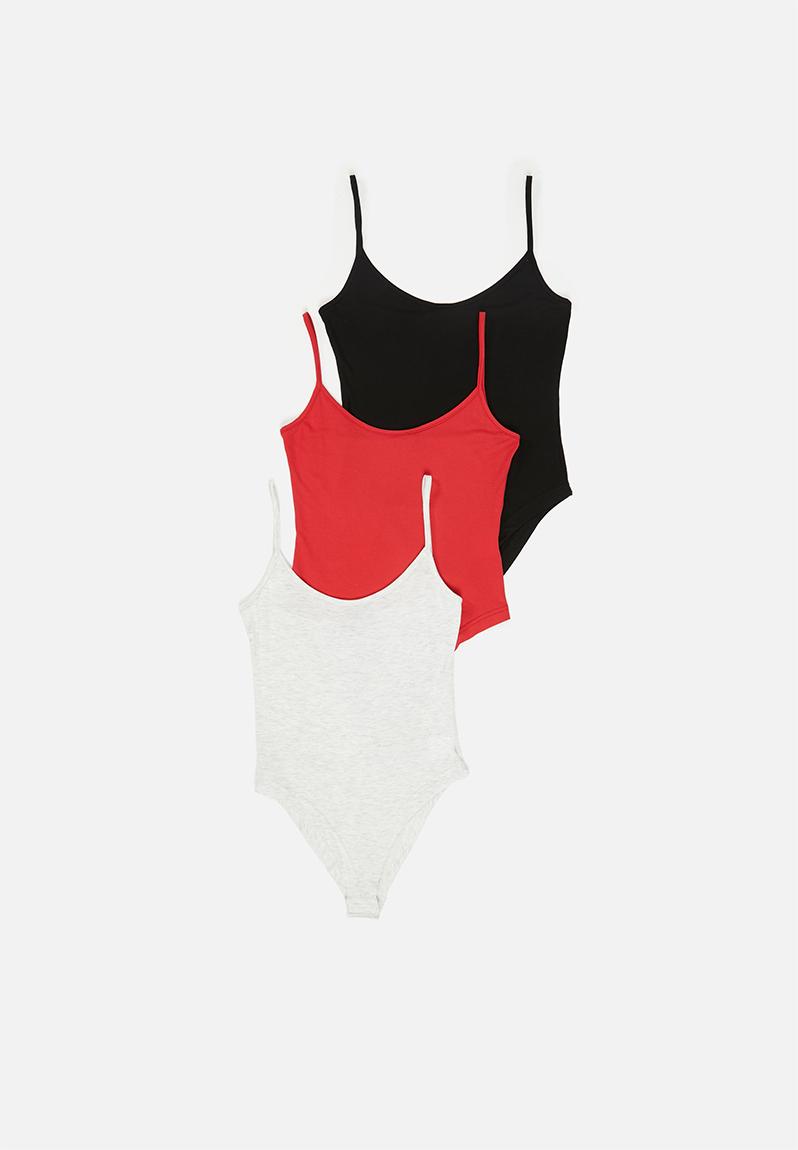 3 Pack cami bodysuit - light grey melange, black and red Superbalist T-Shirts, Vests & Camis ...
