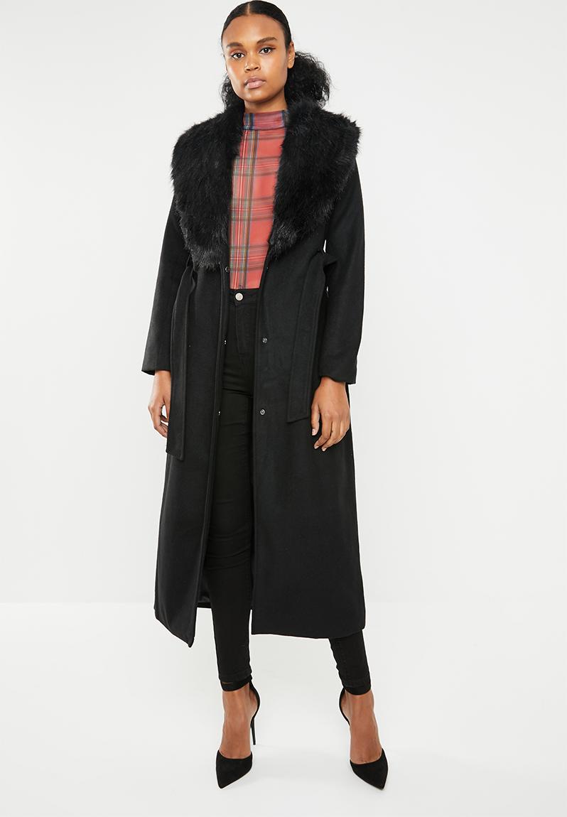 Maxi wool-like coat with detachable collar - black Brave Soul Coats ...