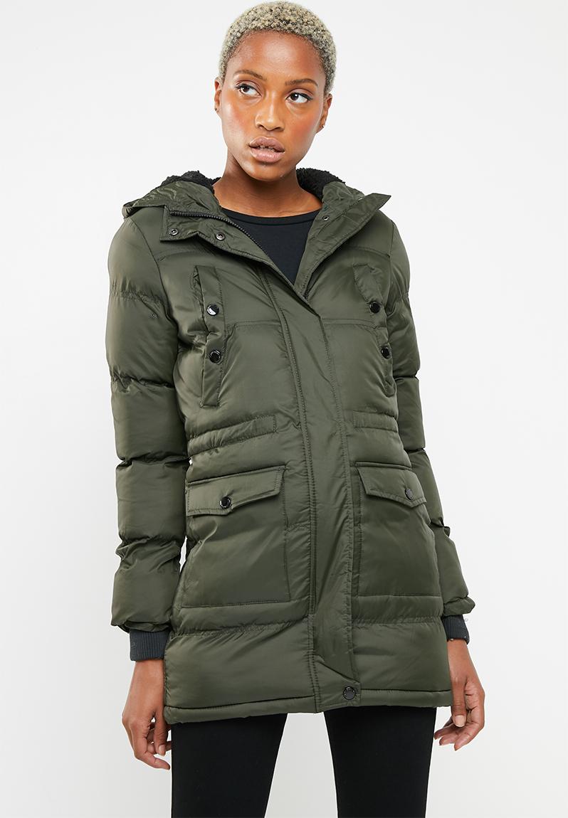 Padded parka with lined hood and ribbed cuffs - khaki Brave Soul Coats ...