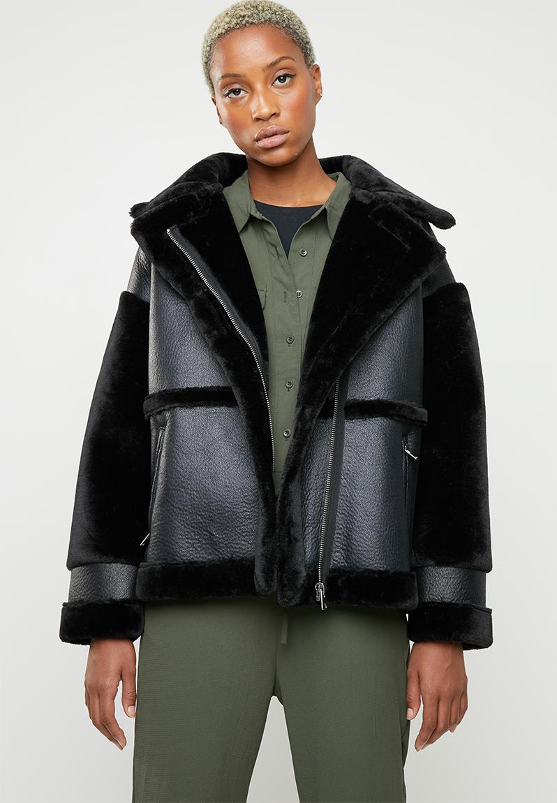 Faux fur sleeve aviator - black Missguided Coats | Superbalist.com