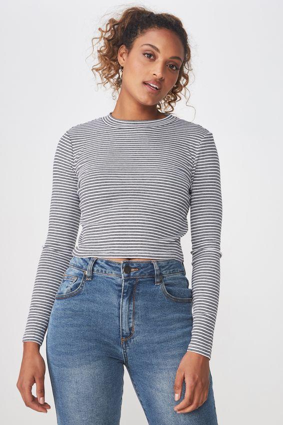 Mock neck chop long sleeve tee - white and black stripe Cotton On T-Shirts, Vests & Camis 