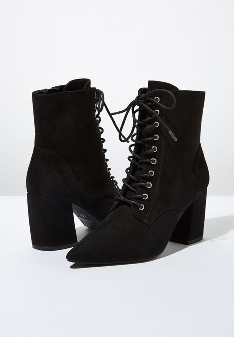 wide fit black suedette lace up block heel boots