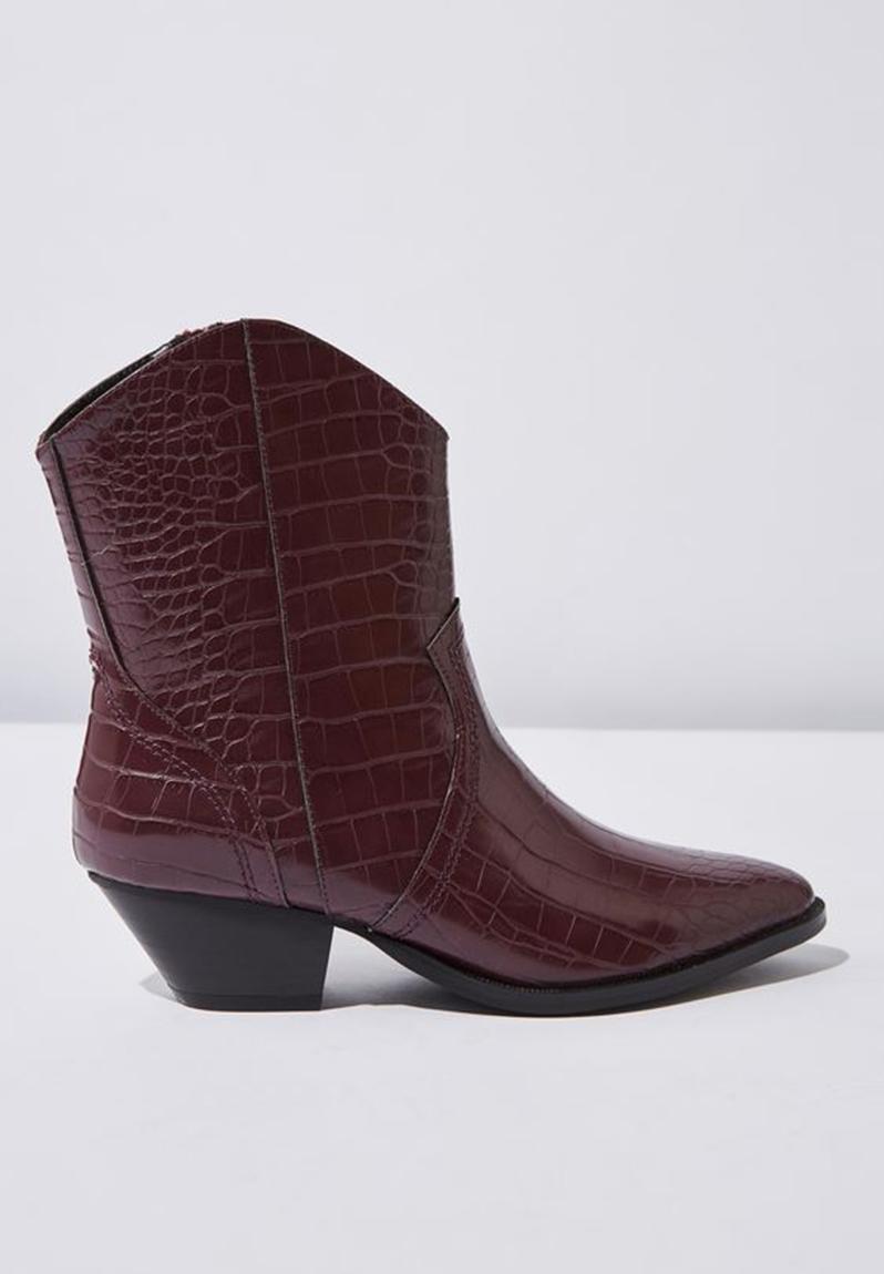 Larissa western boot - ox blood croc emboss pu