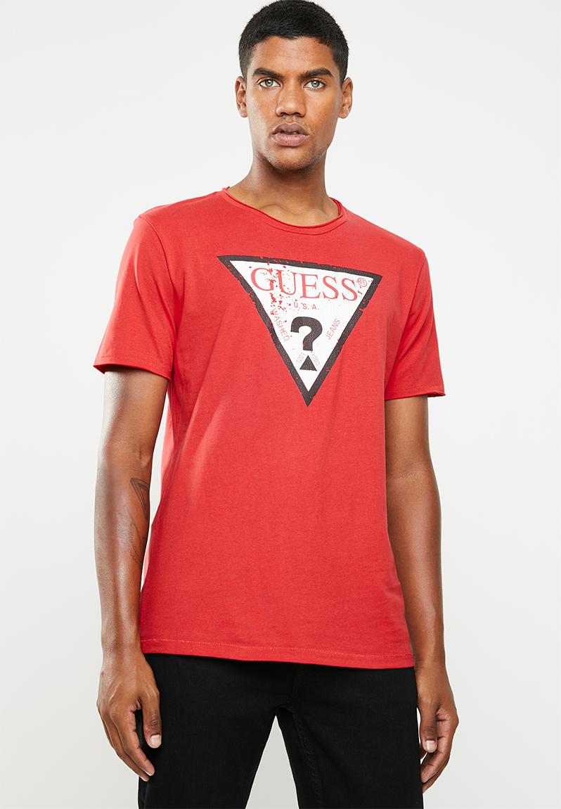 Short sleeve pop color logo crew tee - red GUESS T-Shirts & Vests ...