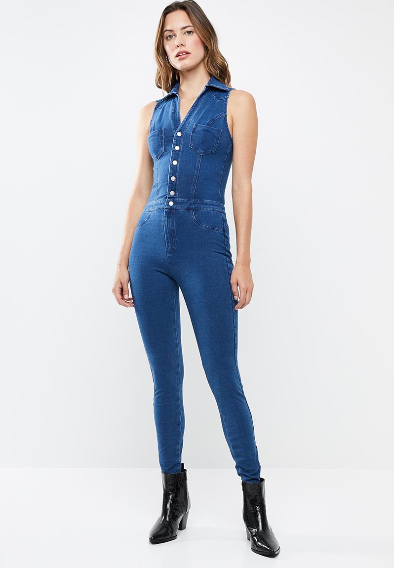 Sleeveless 4 way knit denim jumpsuit - dark blue SISSY BOY Jumpsuits ...