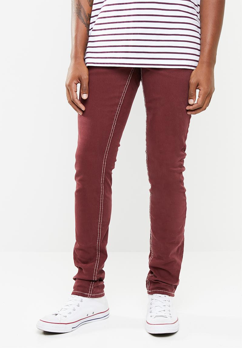 burgundy jeans