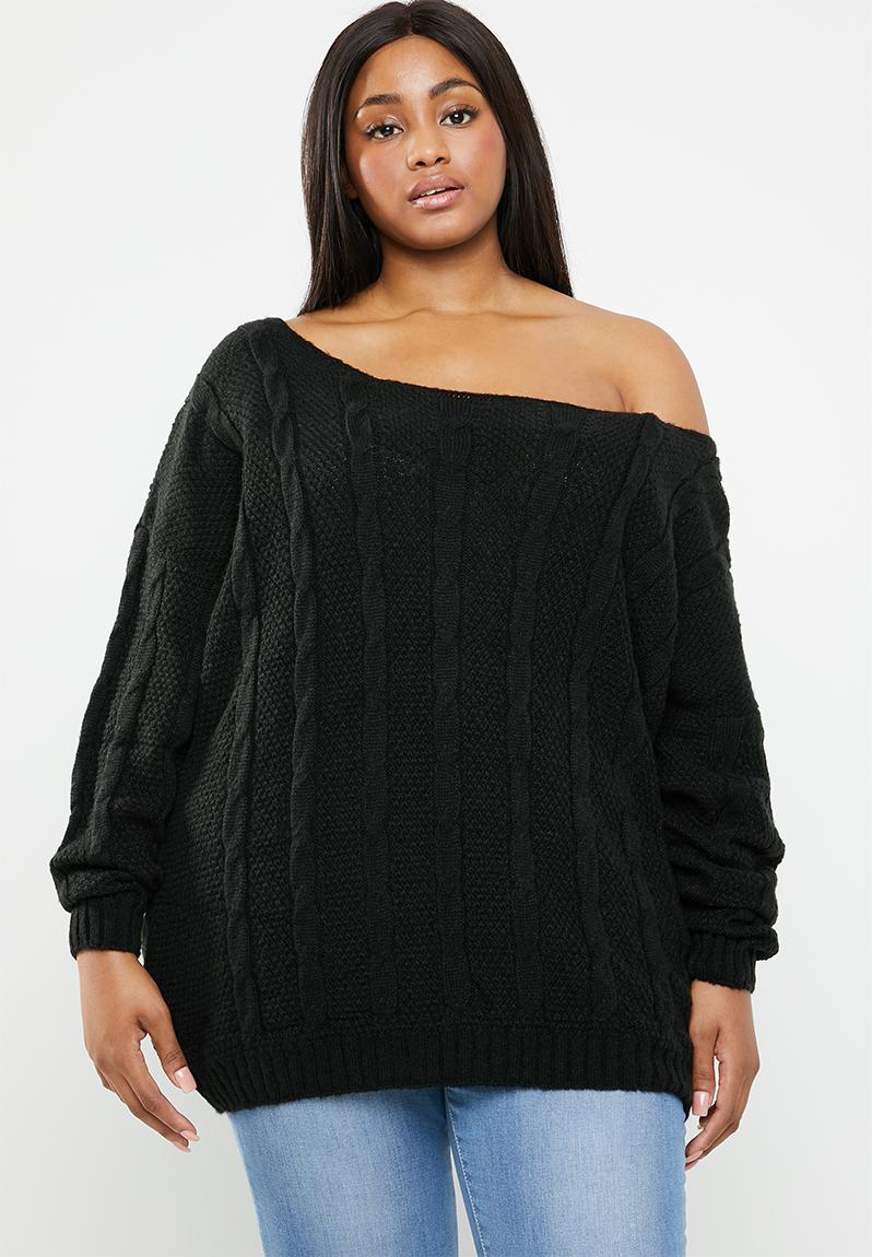 black knitted off the shoulder jumper