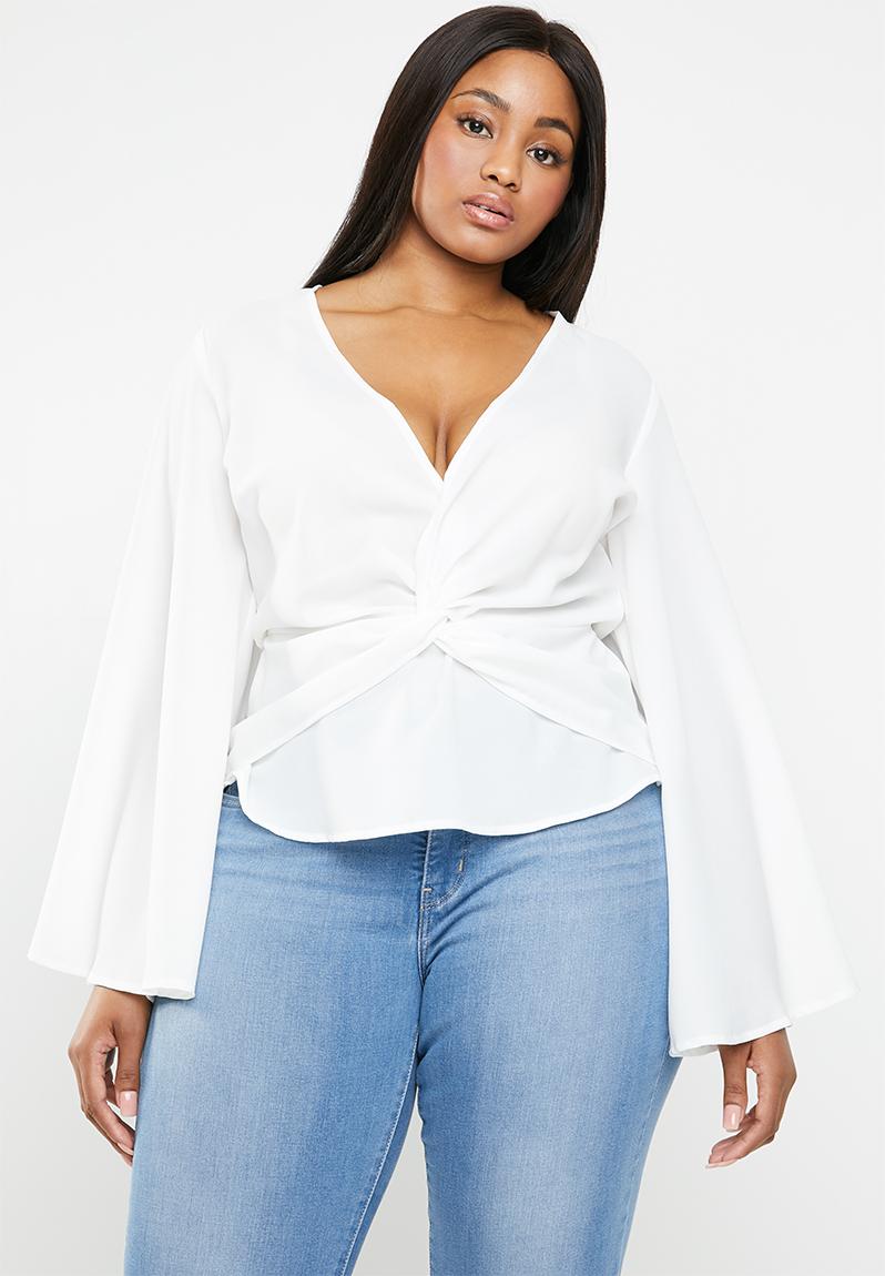 Curve twist front flare sleeve top - white Missguided Tops ...