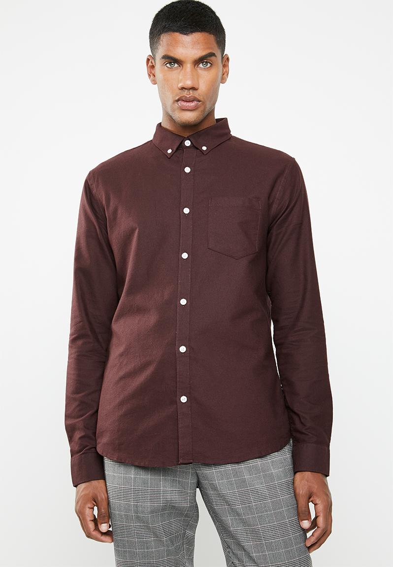 New oxford long sleeve shirt - dark burgundy New Look Shirts ...