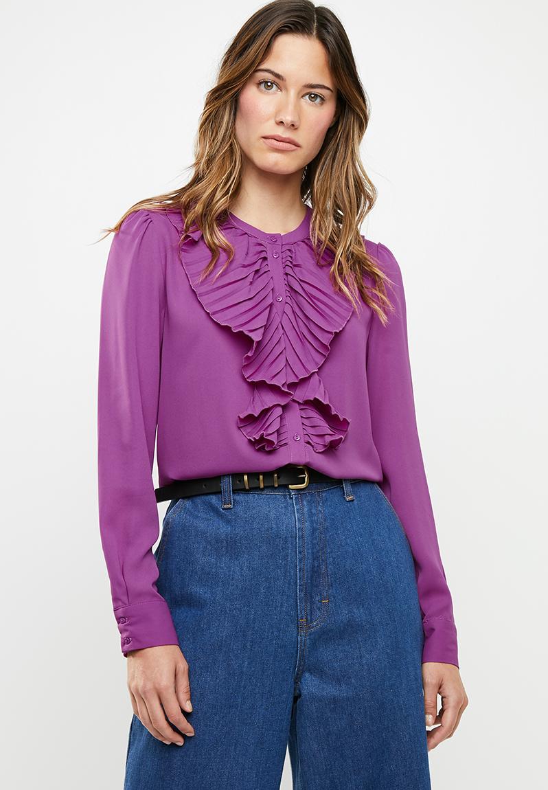 Alicante pleat flounce blouse - purple ONLY Blouses | Superbalist.com