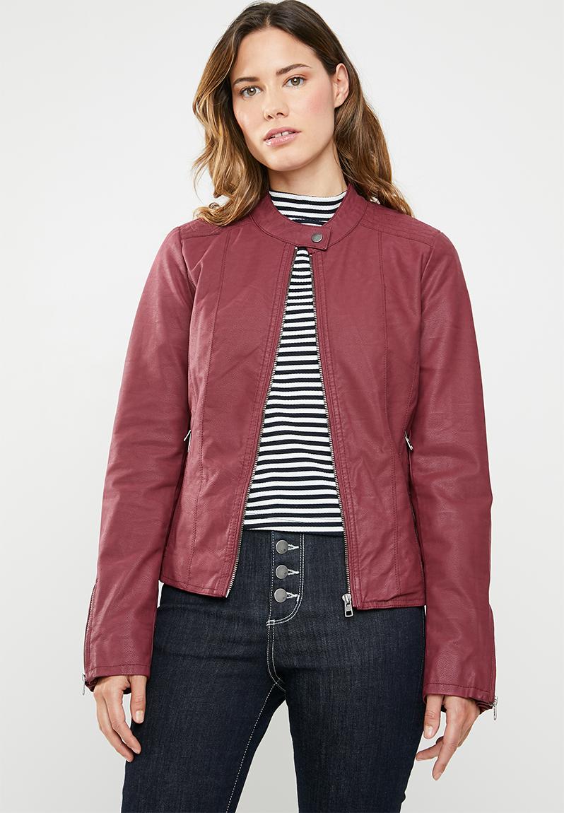 Saga faux leather jacket - cordovan ONLY Jackets | Superbalist.com