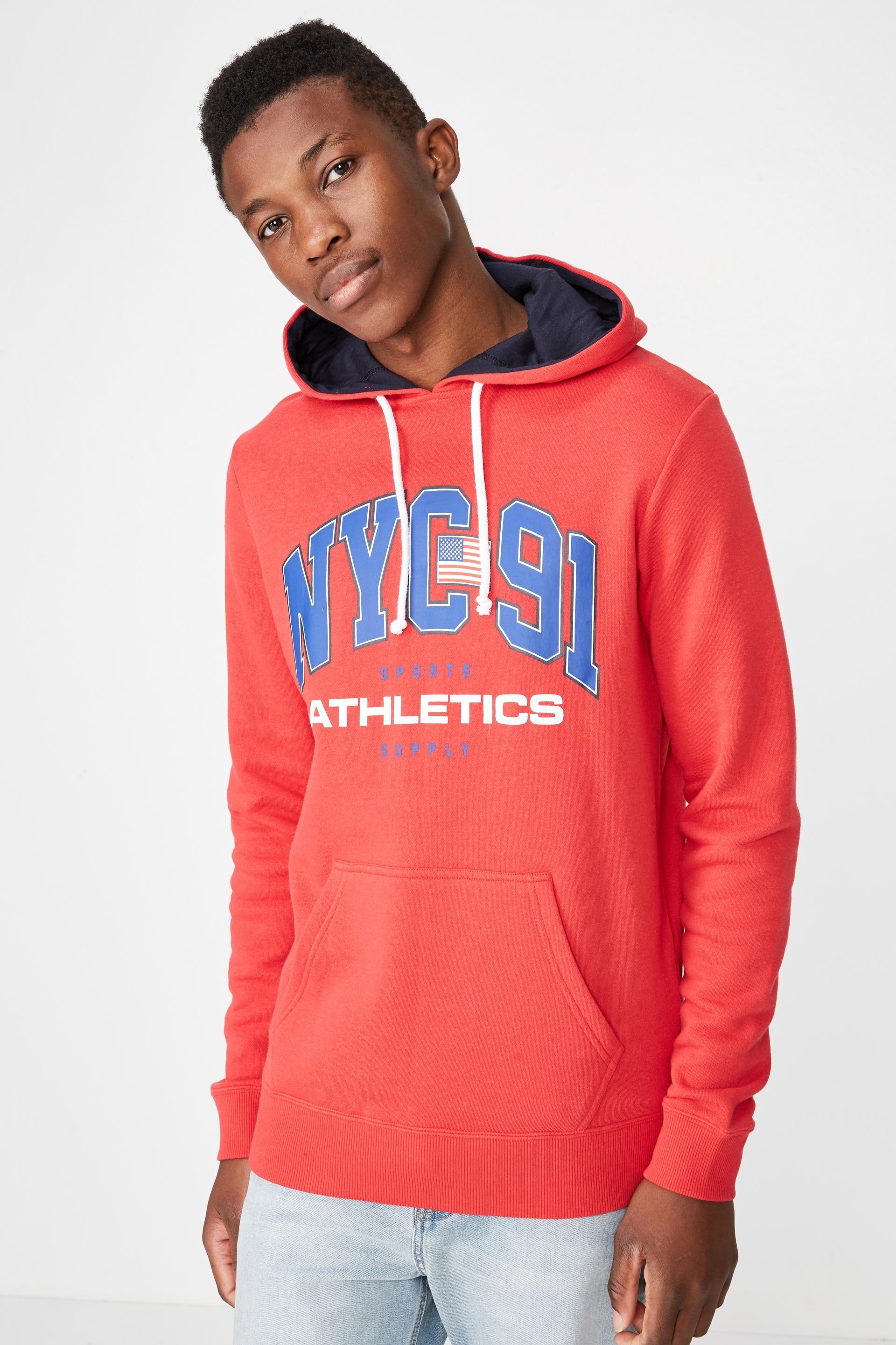 Nyc 91 fleece pullover - strong red and ink navy Cotton On Hoodies ...