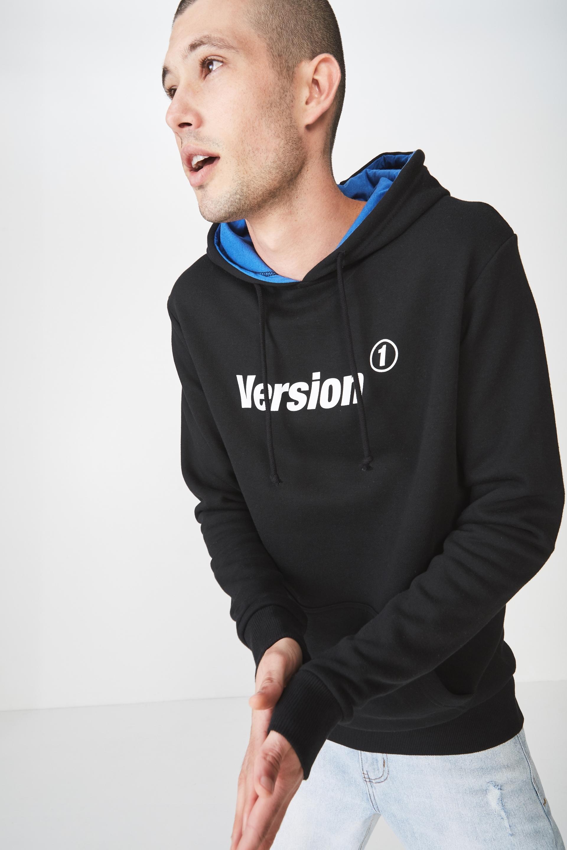 Version 1 fleece pullover - black/blue Cotton On Hoodies & Sweats ...