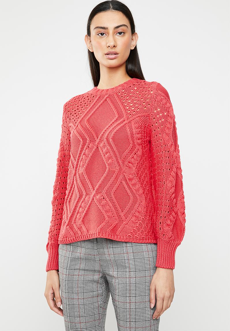 Hilde long sleeve cable pullover - geranium ONLY Knitwear | Superbalist.com