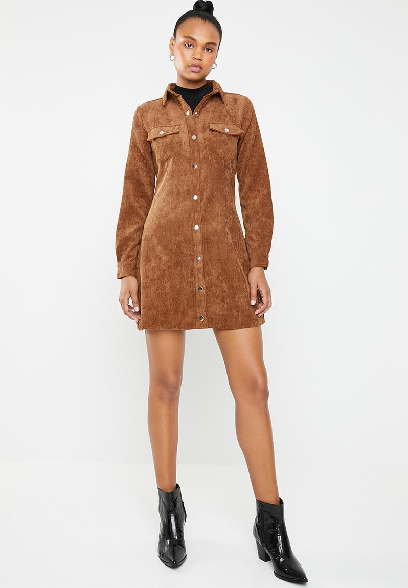 Corduroy skater shirt dress - brown Missguided Casual | Superbalist.com