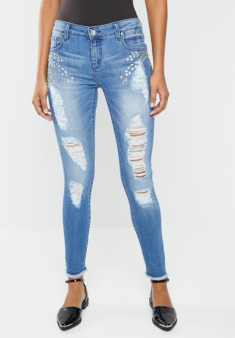 Embellished skinny jean - blue GUESS Jeans | Superbalist.com