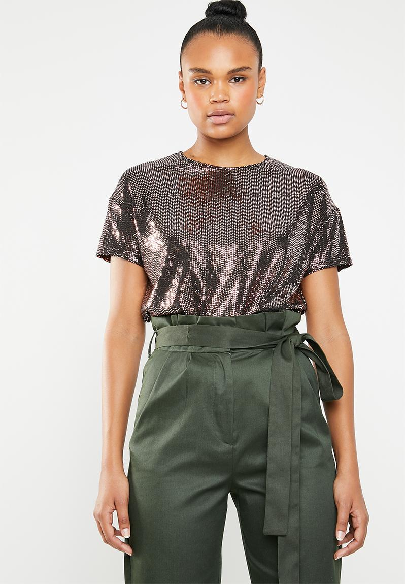 Sequin short sleeve top - rose gold New Look Blouses | Superbalist.com