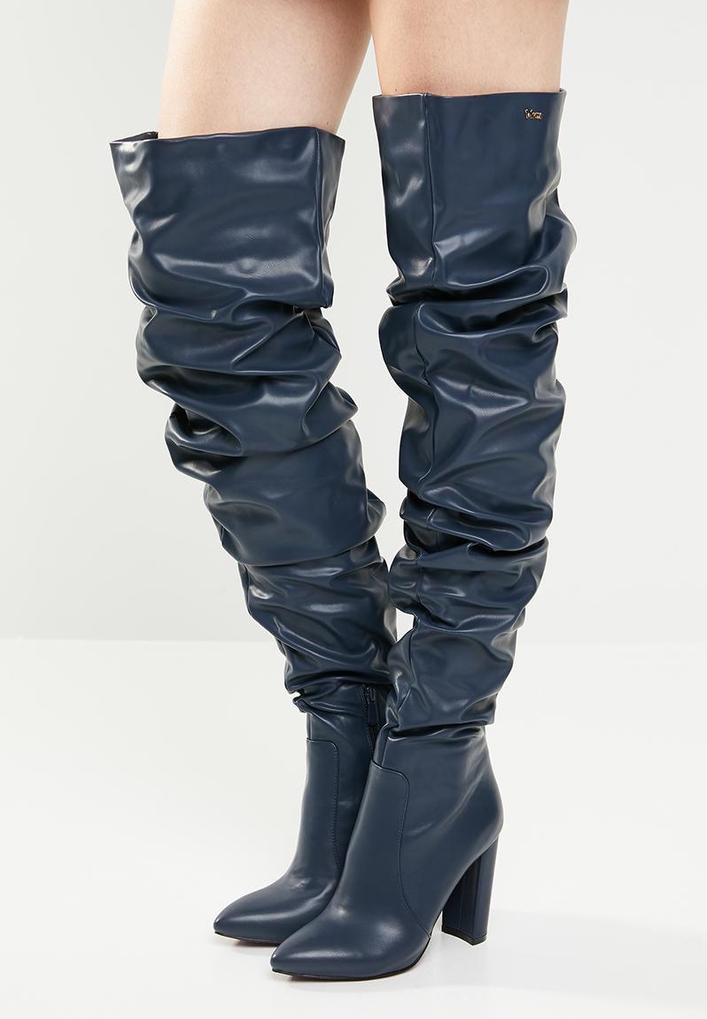 knee length navy boots