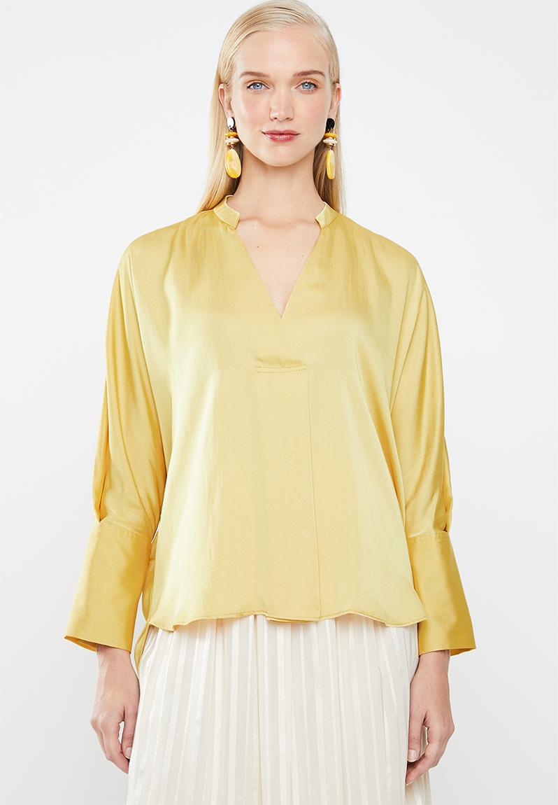 Drape satin blouse - yellow MANGO Blouses | Superbalist.com