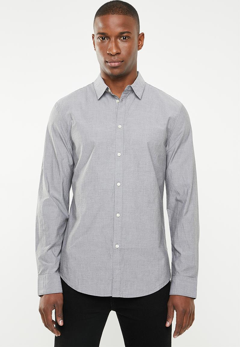 Button-up long sleeve shirt -grey STYLE REPUBLIC Formal Shirts