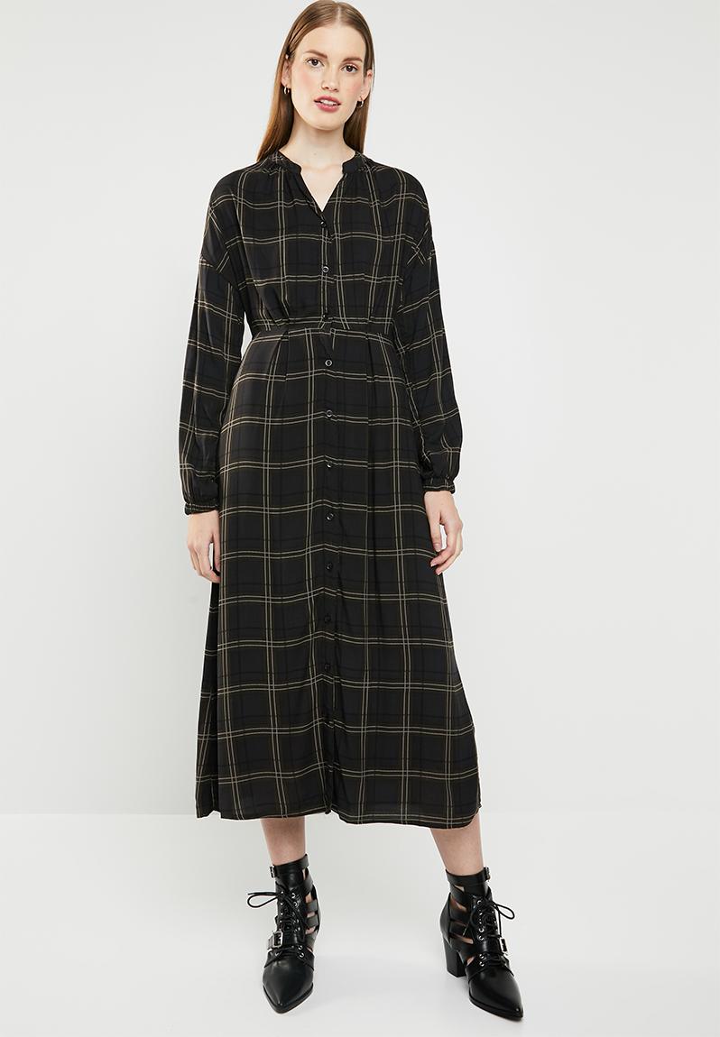 Mandarin collar shirt dress - charcoal check Superbalist Casual ...