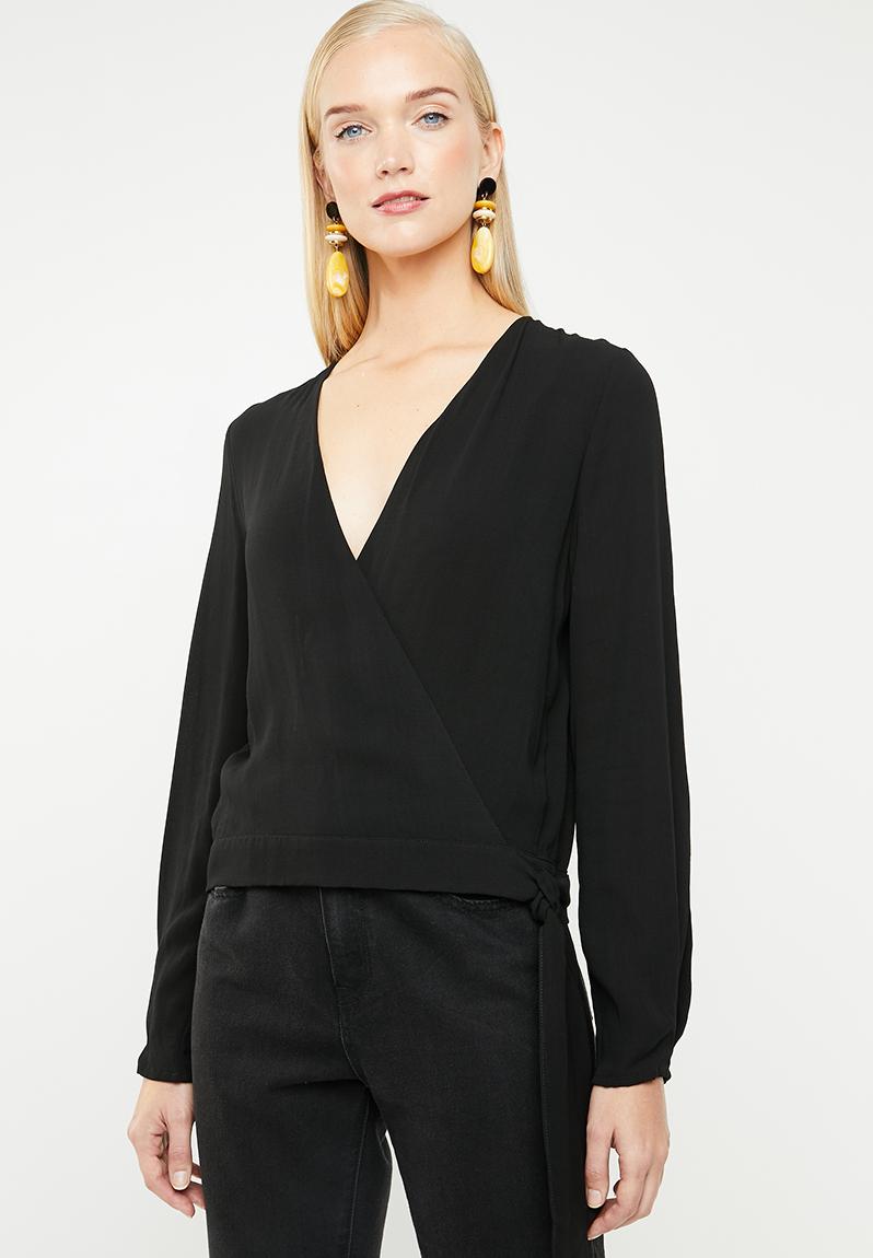 Linen wrap blouse - black MANGO Blouses | Superbalist.com