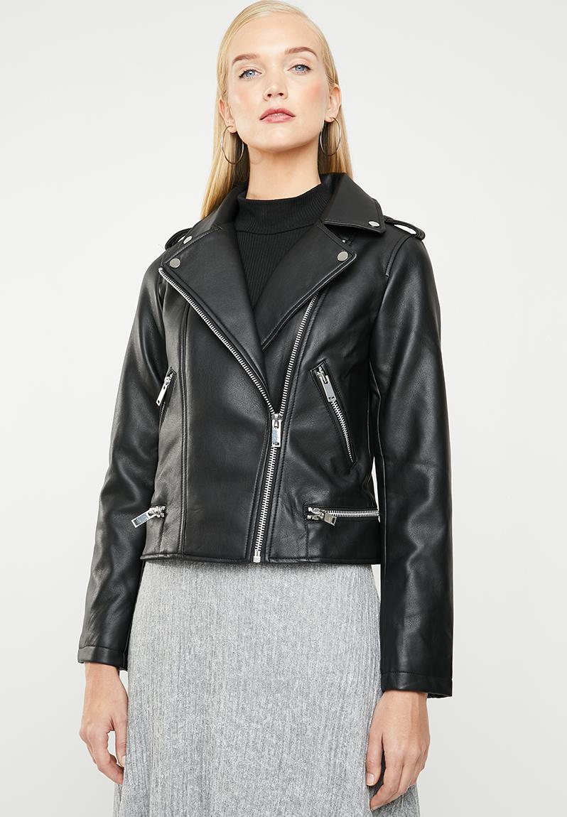 Faux leather zip detail biker jacket - black MANGO Jackets ...