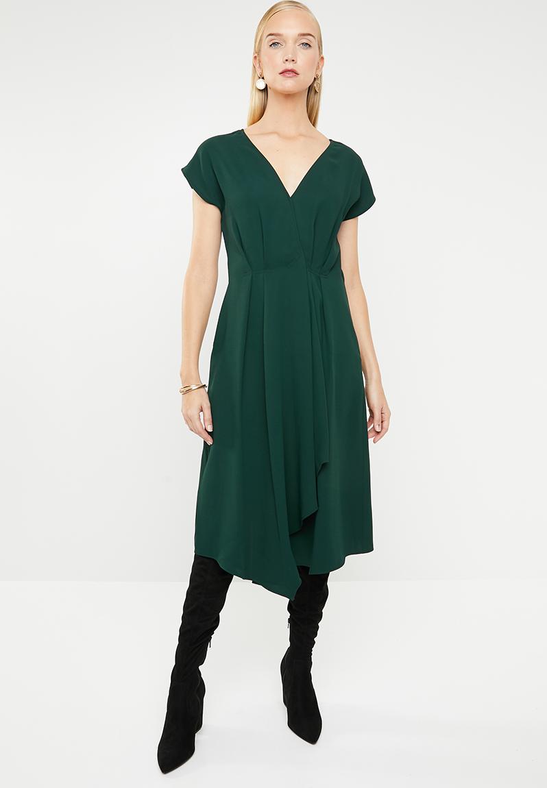 Wrap drape midi dress - green MANGO Casual | Superbalist.com