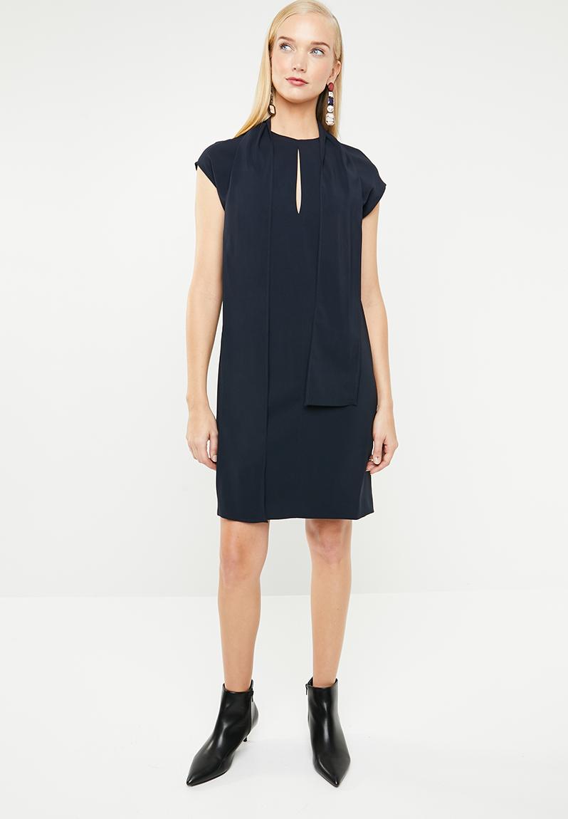 Keyhole Halter Neck Chiffon Dress with Pockets Ocean Blue