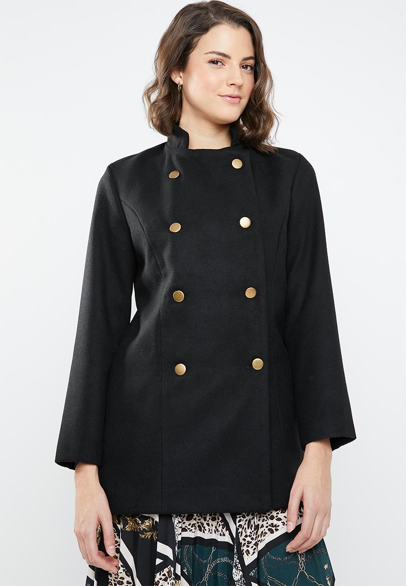 Military inspired wool-like coat - black STYLE REPUBLIC Coats ...