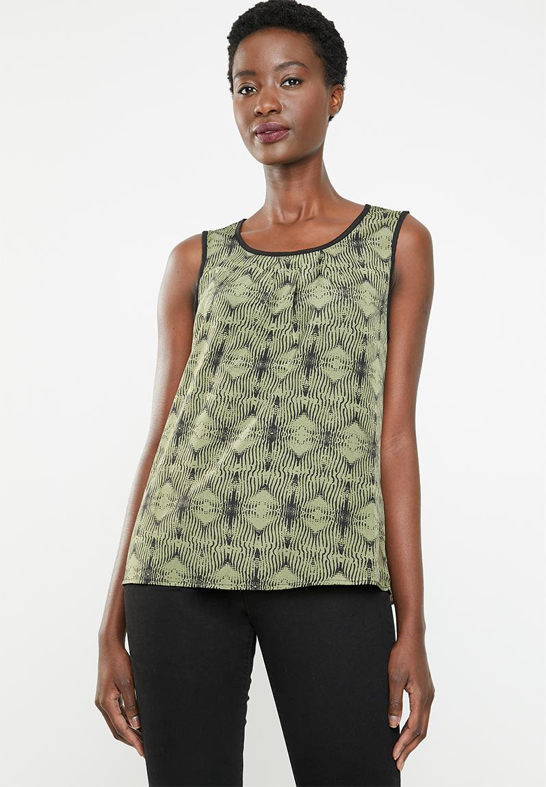 Sleeveless printed top - olive & black edit T-Shirts, Vests & Camis ...